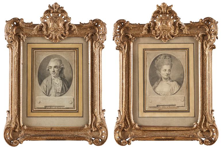 André Pujos, Markisen och Markisinnan De Vilette. Ett par. Signerade A. Pujos och daterade 1788 (2).