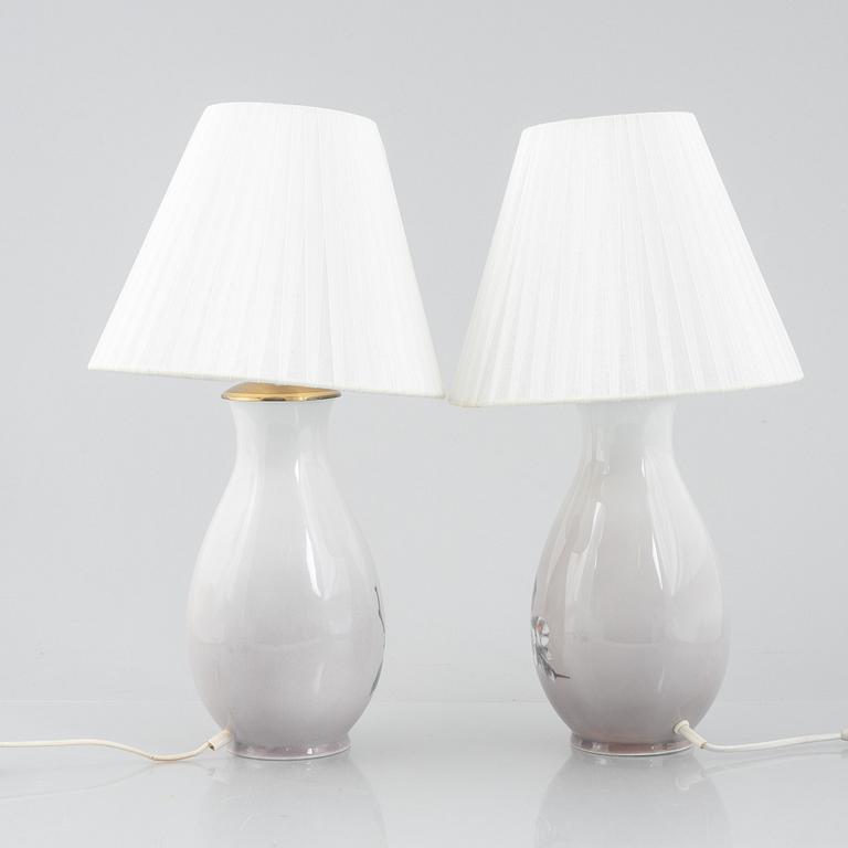 A pair of porcelain table lamps, Bing & Grøndahl, Denmark, after 1970.