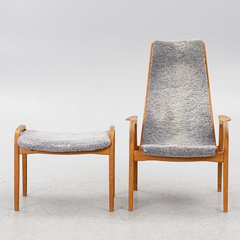 Yngve Ekström, a 'Lamino' armchair with ottoman and sidetable, Swedese, Sweden, 21st century.