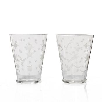 Edward Hald, a set of 23 seltzer glasses, 'Stjärnhimmelsmönstret', Orrefors, 1920s.