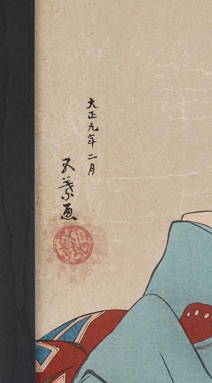 GOYO HASHIGUCHI (1880-1921), färgträsnitt. Japan, daterad 1920, "Skönheten som sminkar sig".