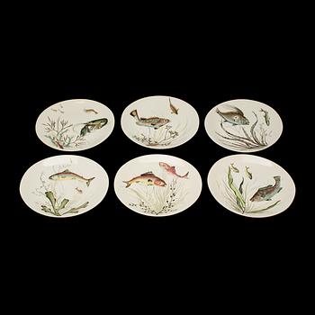 FISKSERVIS, 14 delar, flintgods, "Fish" Johnson Bros. England, 1900-talets andra hälft.
