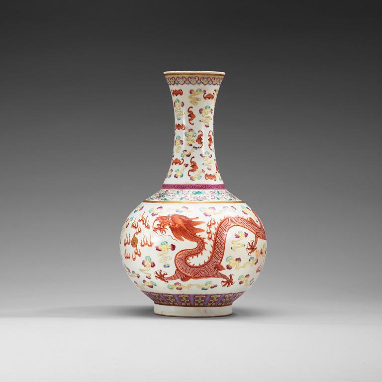 A famille rose vase, China, 20th Century, with Guangxu six character mark.