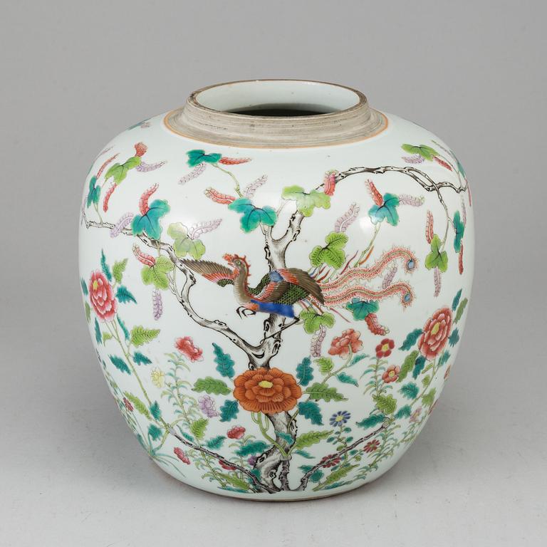 A Chinese famille rose jar, 20th century.