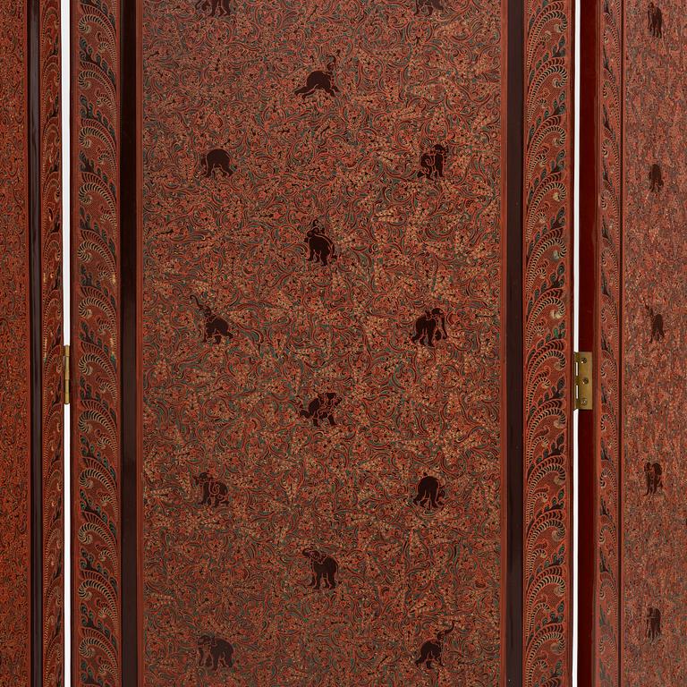 A folding screen, south east Asia, second half of the 20th century.