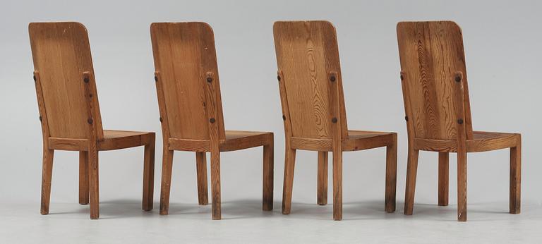 Axel Einar Hjorth, a set of four 'Lovö' stained pine chairs, Nordiska Kompaniet, Sweden 1930's.