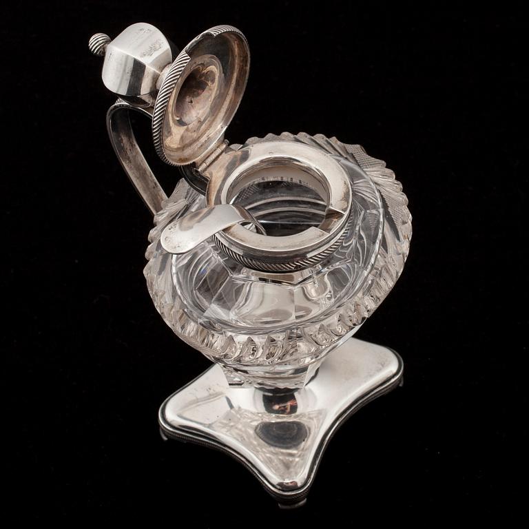 SENAPSKANNA med SKED, silver samt kristall, Holland, 1840-tal.