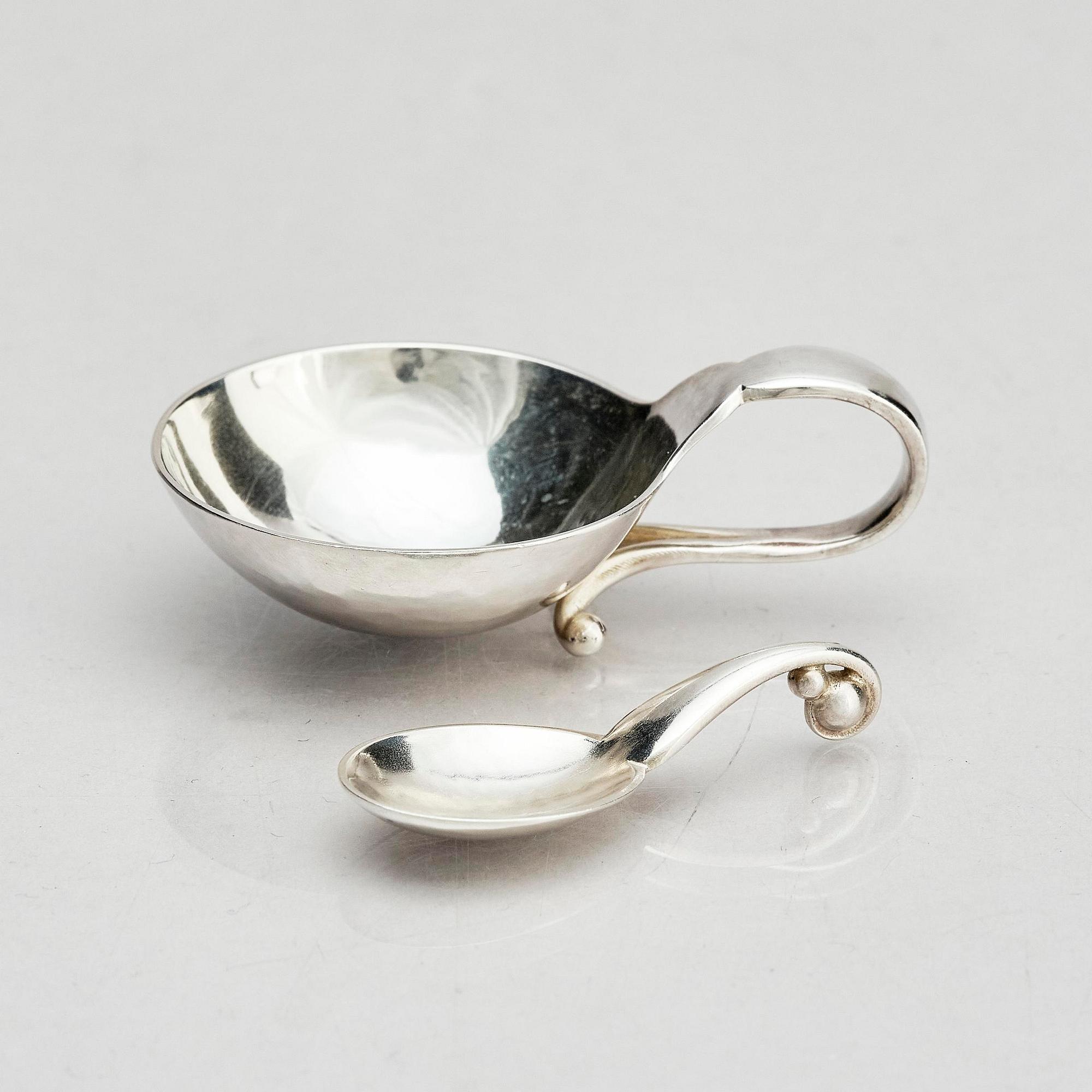 Georg Jensen, salt cellars with spoons, silver, 6 pcs, design no. 110, Copenhagen.