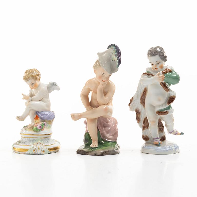 A group of three porcelain figures, Meissen and Höchst, 19/20th century.