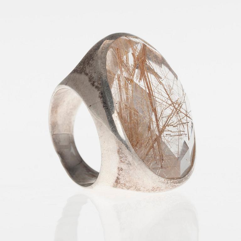RING, silver, rutilkvarts, oidentifierbara stämplar, 1960/70-tal.
