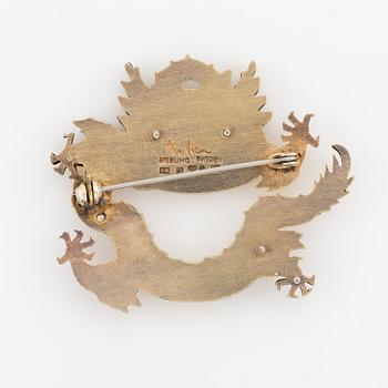 Wiwen Nilsson, a brooch, gilded sterling silver, in the form of a dragon, Lund 1973.