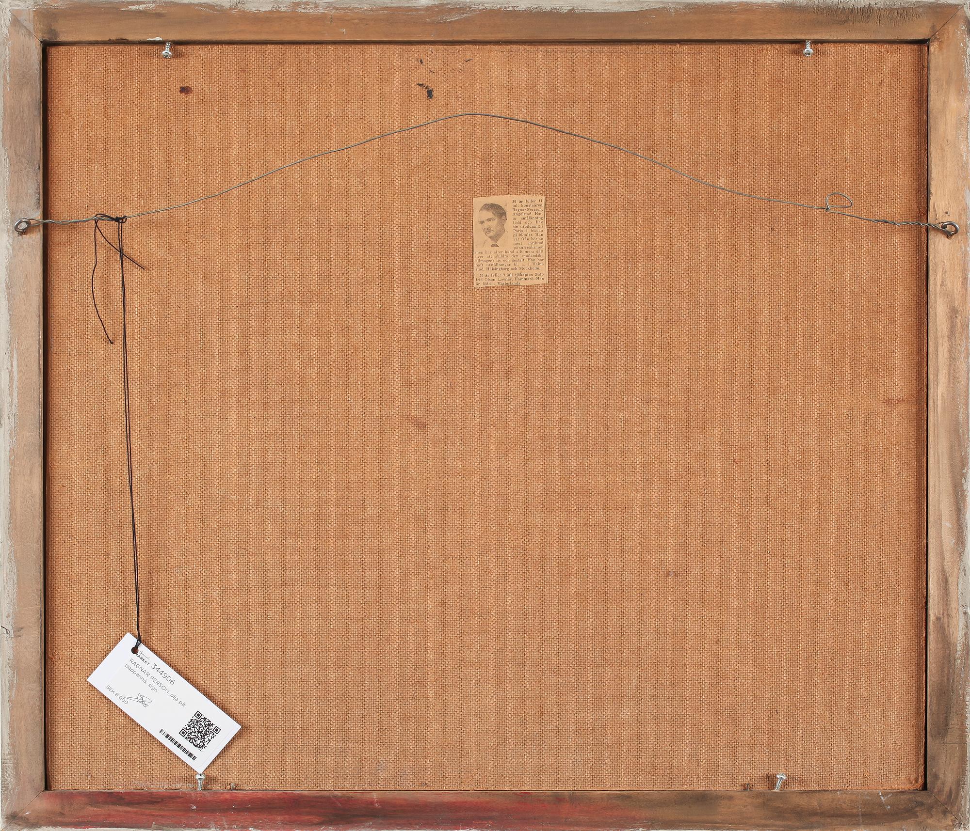 RAGNAR PERSON, olja på pappannå, sign.