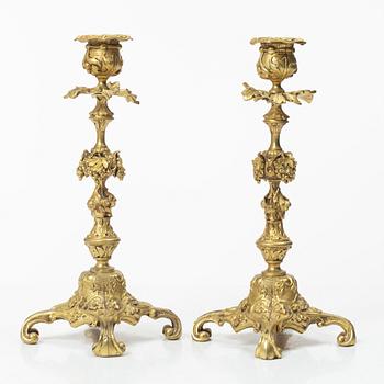 A pair of Oscarian brass candle sticks, Sweden, late 19th century.
