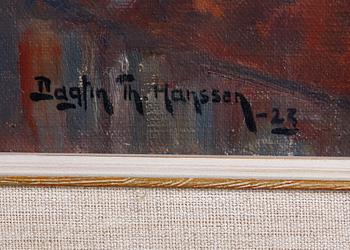 TH HANSSEN, DAG-FINN , olja på duk, Norge. Sign och daterad -23.