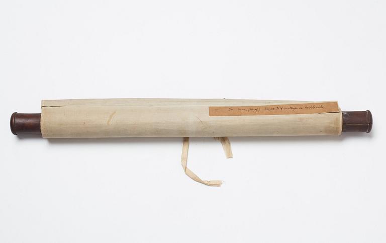 Rullmålning, färg och tusch på siden lagd på papper. Qing dynastin, troligen 1700-tal.