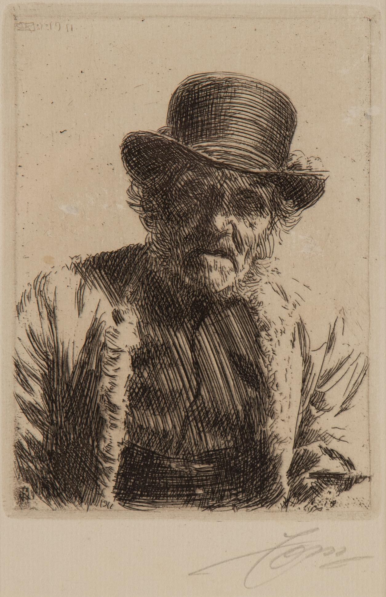 ANDERS ZORN, etsning, 1911, signerad Zorn med blyerts. "Kyrkstöt".