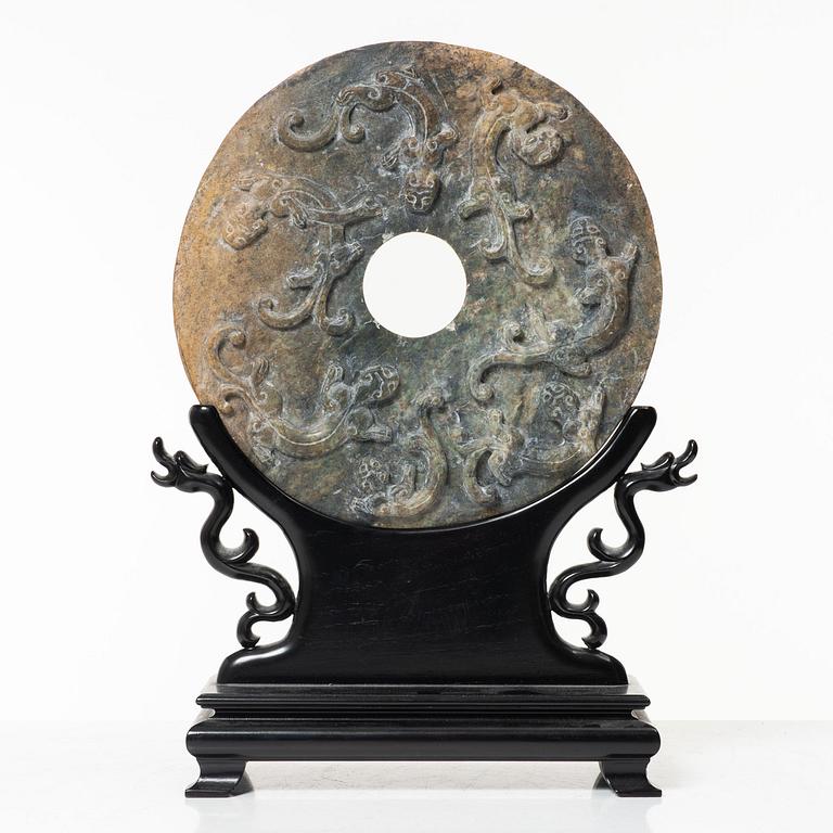 A Chinese stone bi-disc, 20th century.