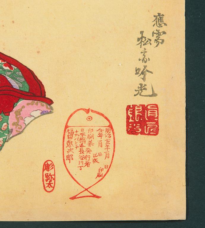 Adachi Ginkō, Woodcut, coloured.