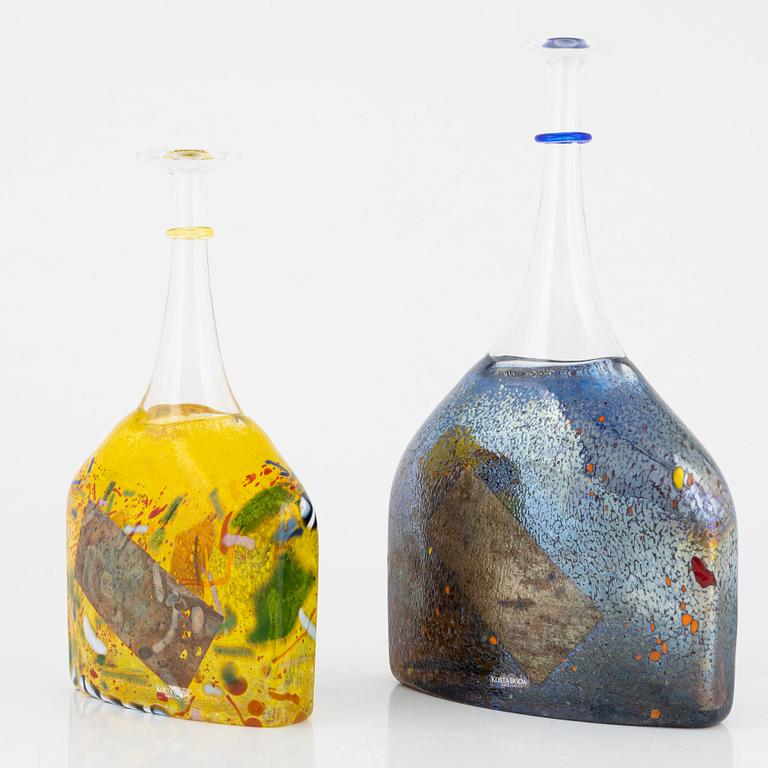 Bertil Vallien, two bottles, Artist Collection, Kosta Boda.