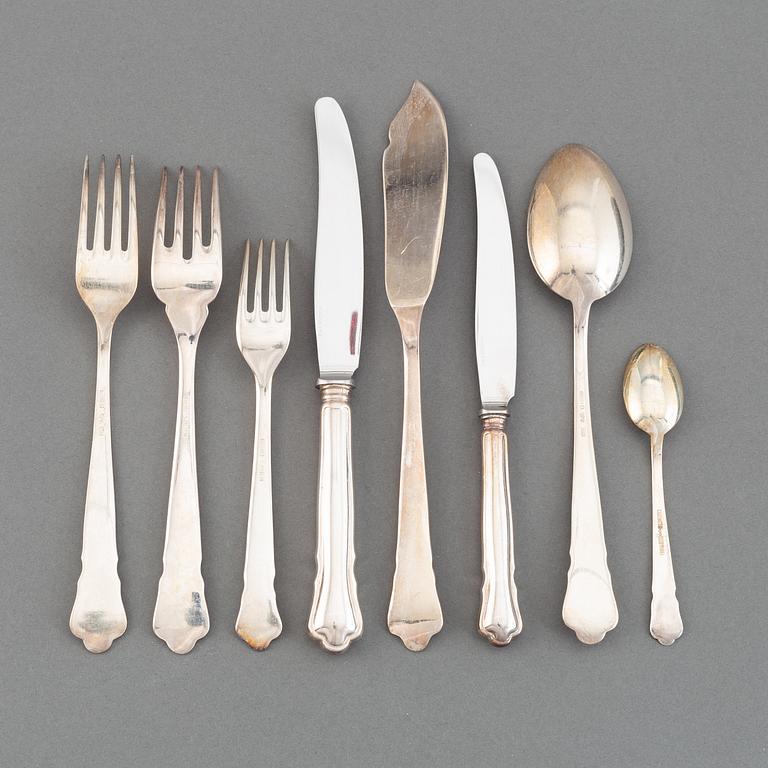 A swedish silver cutlery service, 'Chippendale', some Stockholm 1973. (133 pieces).