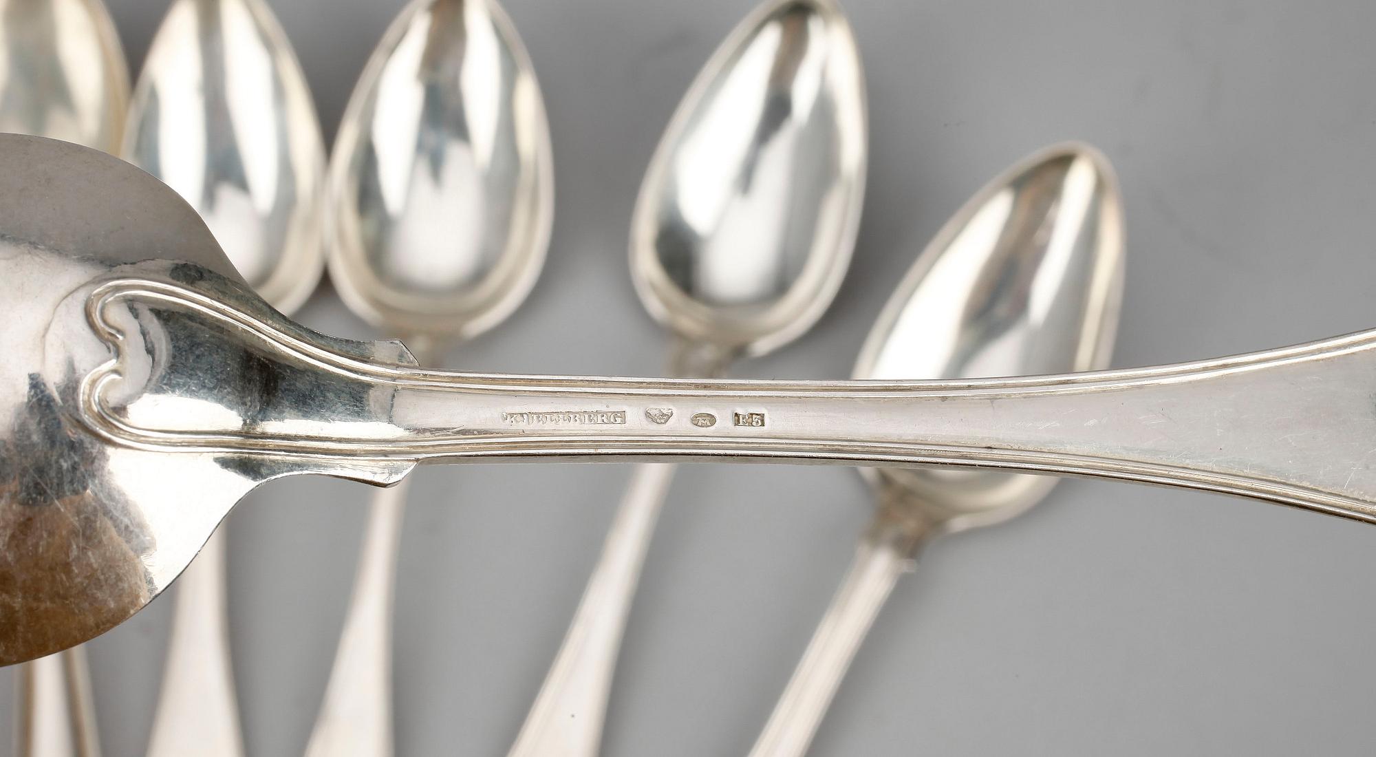PART SILVER, 9 delar, bla Gustaf Theodor Folcker, 1800/1900-tal.