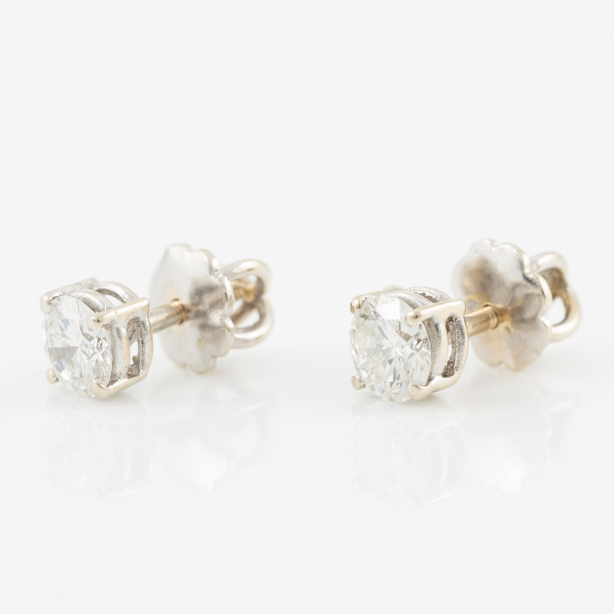 Earrings, a pair, 14K white gold and brilliant-cut diamonds.