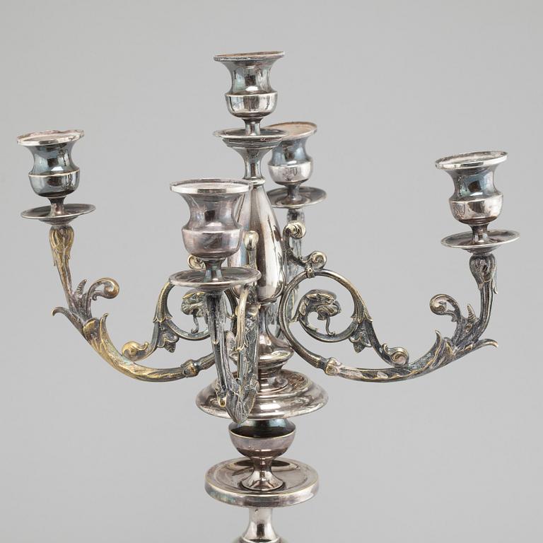 A late 19th century silver plated candelabra.