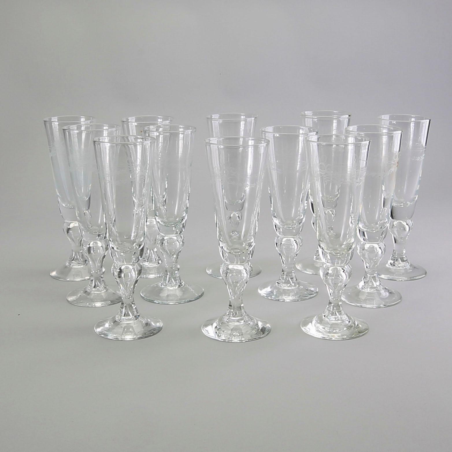 A set of 12 Champagne glass "Antik" Reijmyre second half of the 20th century.