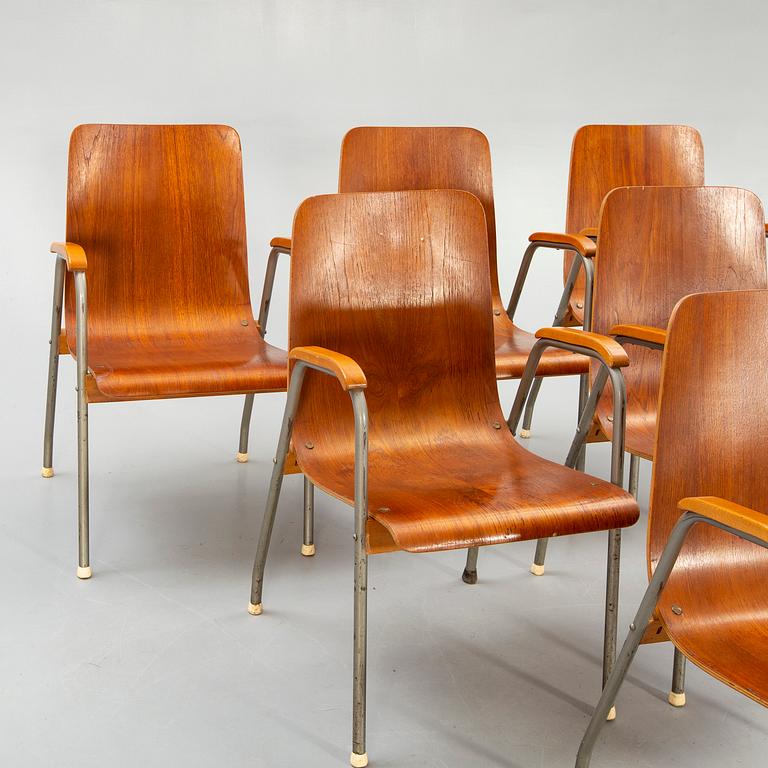 Armchairs, 6 pcs, mid-20th century.