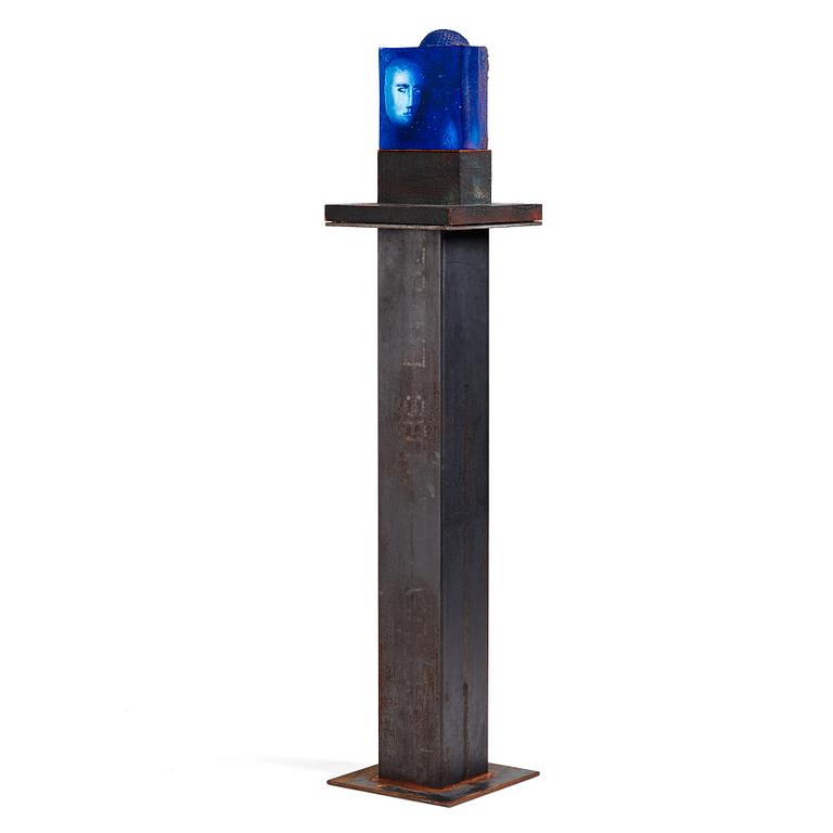Bertil Vallien, a unique sand cast blue glass sculpture, Kosa Boda, Sweden.