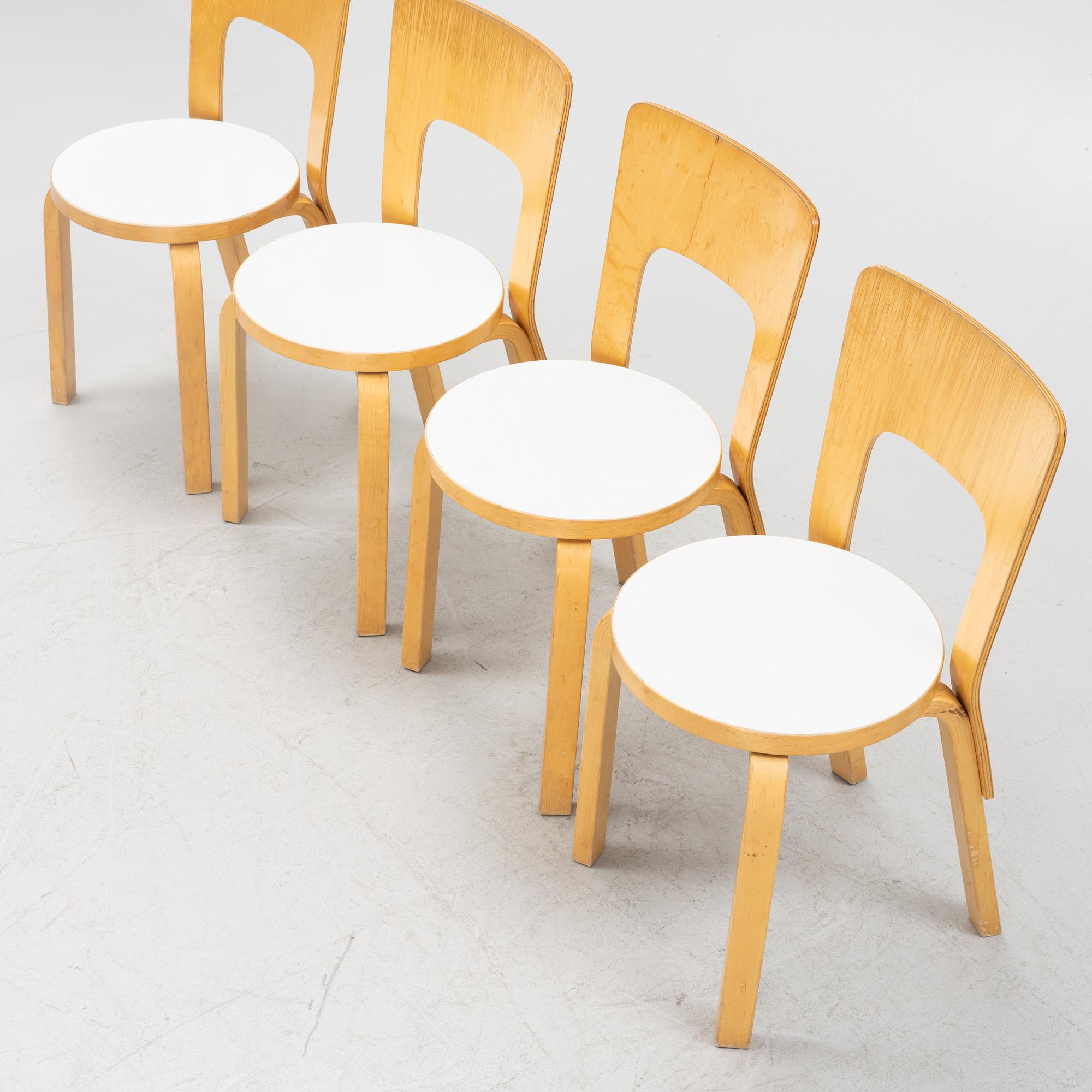 Alvar Aalto, four model 66 chairs, Artek, Finalnd.