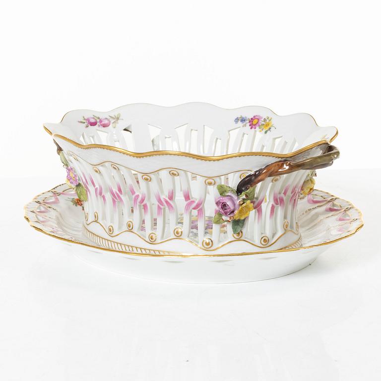 Royal Copenhagen, a 'Saxon Flower' lattice bowl with stand, Denmark, 1889-1922.