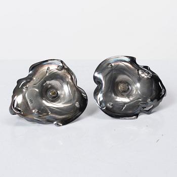 Württembergische Metallwarenfabrik (WMF), Nattljusstakar, ett par, samt bricka, nysilver, jugend, tidigt 1900-tal.