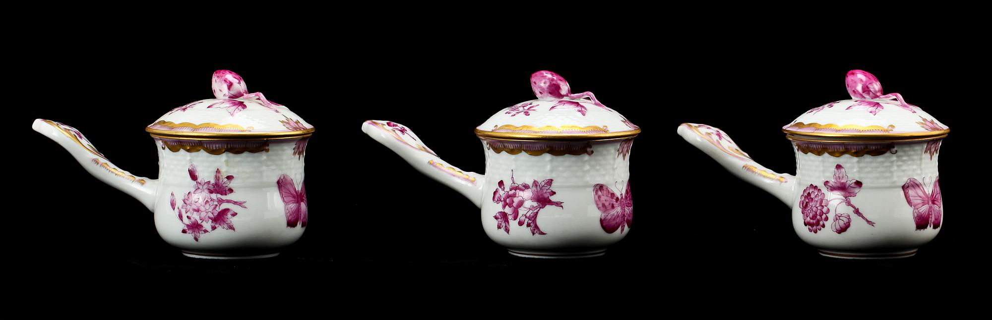 CREMEKOPPAR, 6 st, porslin, Herend, 1900-tal.