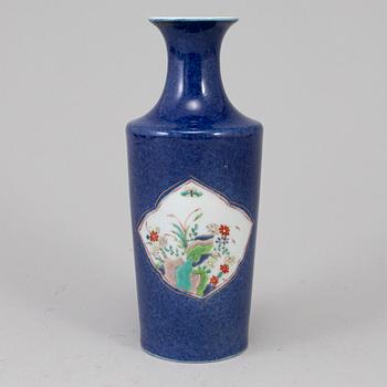 A powder blue and famille rose vase, 20th century.