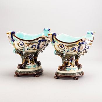 A pair of Rörstrand majolica jardinère around 1900.