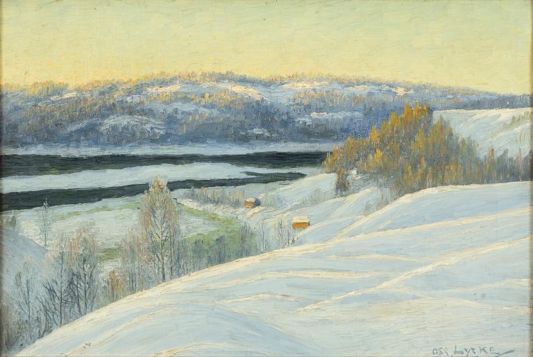 Oscar Lycke, River landscape in winter.