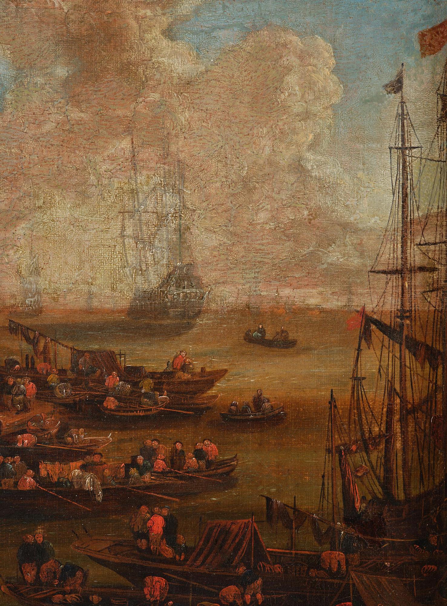 Adrian Frans Boudewijns, hans krets, Hamnscen med rikt figurstaffage.