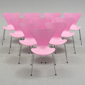 ARNE JACOBSEN, a set of ten 'Sjuan' chairs for Fritz Hansen, Denmark 1991.