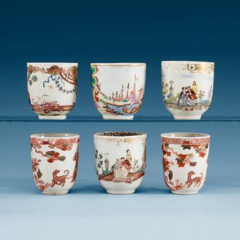 1580. A set of six 'European Subject' cups, Qing dynasty, Qianlong (1736-95).