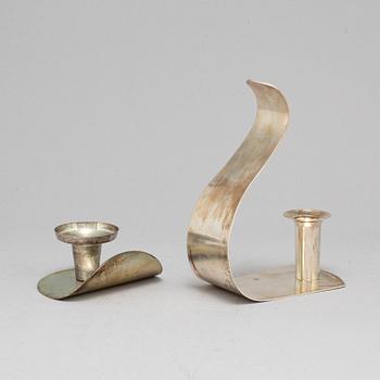 ELON ARENHILL, two silver candlesticks, Malmö 1991 & 2003.