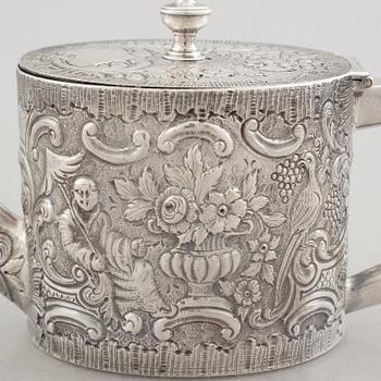 A silver teapot, mark of Charles Aldrige & Henry Green, London 1778.