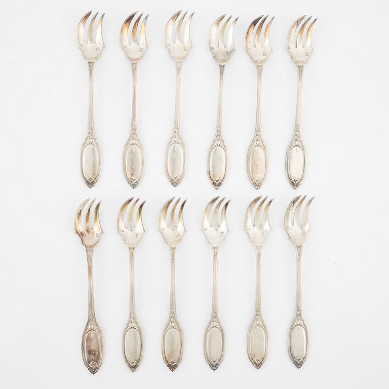 Claude Doutre Roussel, ostrongafflar, 12 st, silver, Paris, omkring 1900.