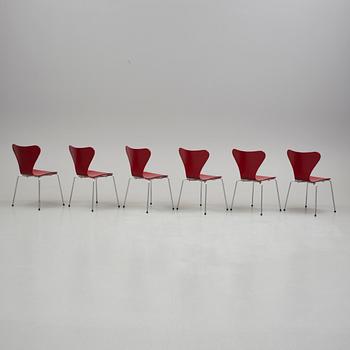 ARNE JACOBSEN, stolar, "Sjuan", 6 stycken, Fritz Hansen, 1900/2000-tal.