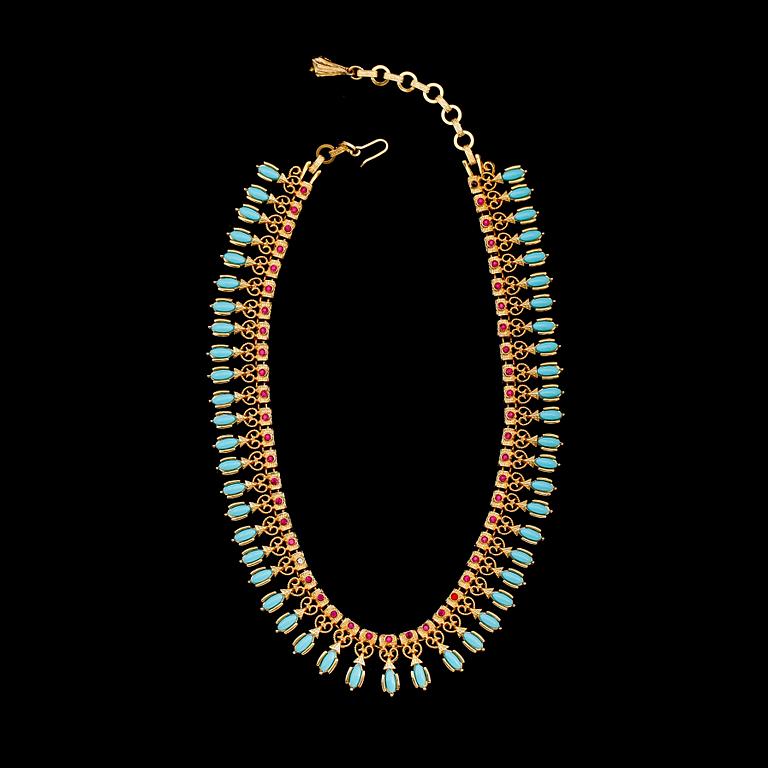 COLLIER, sannolikt 9 k guld, orientaliskt. Total vikt ca 76 gram.