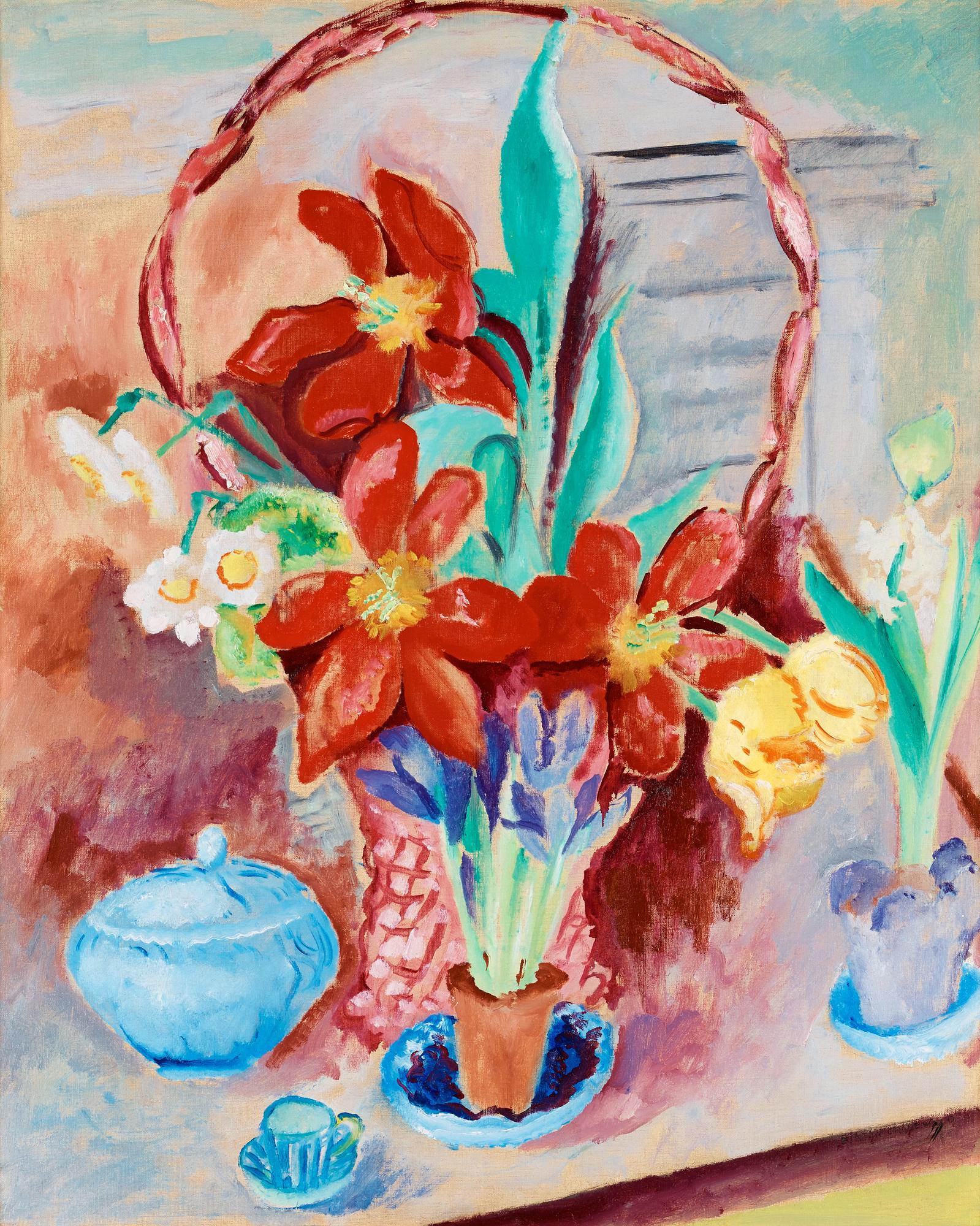 Sigrid Hjertén, "Tulpaner i blomsterkorg" (Tupips in flower basket).