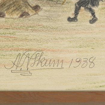 NILS NILSSON SKUM, crayon and pencil, signed N.N. Skum and dated 1938.