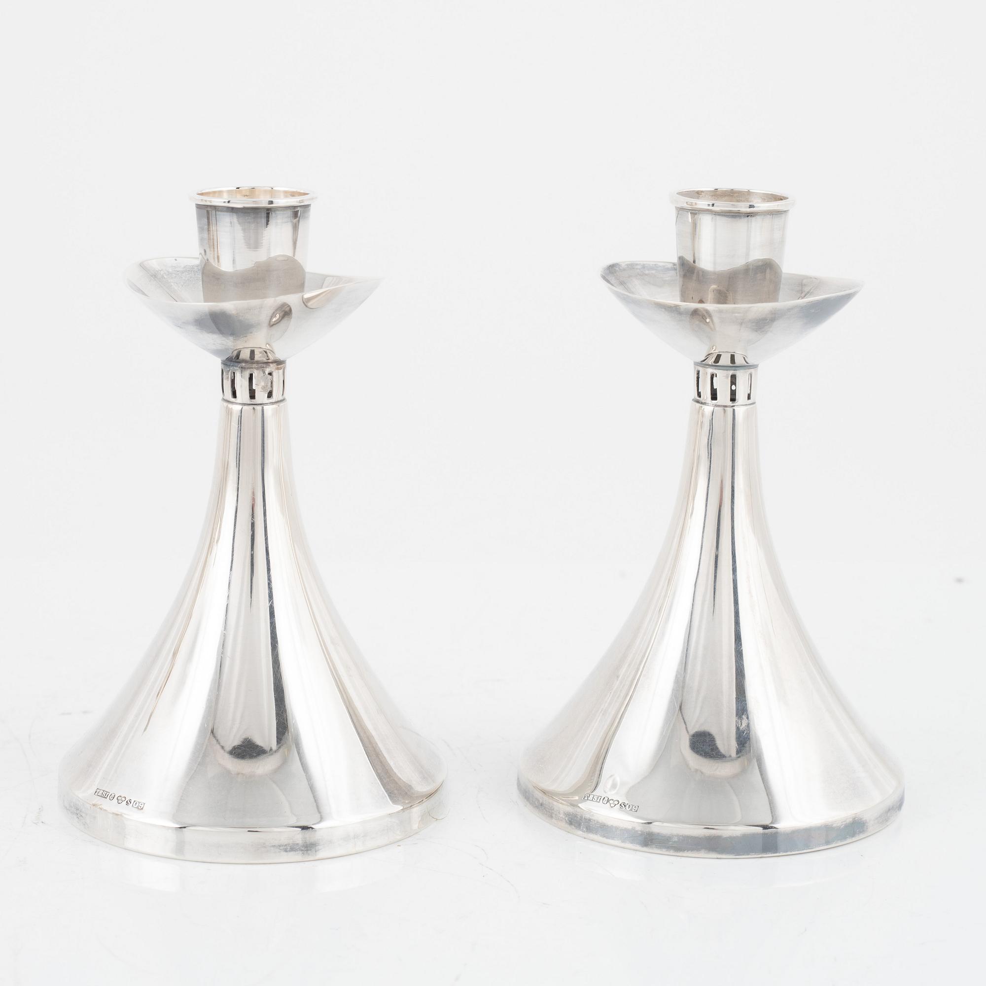 Pair of silver candlesticks, Tesi, Gothenburg 1964.