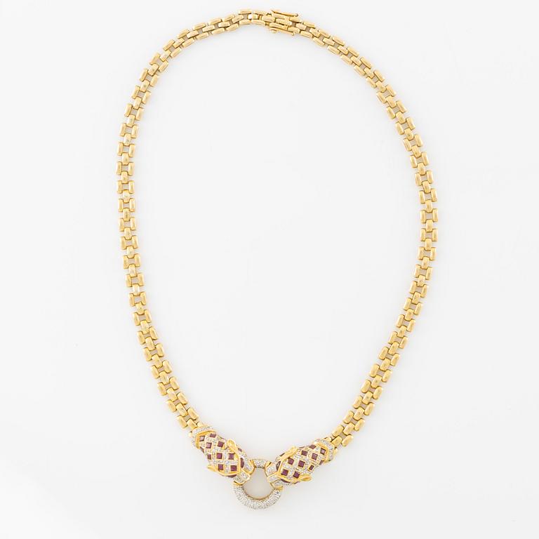 Necklace, 18K gold in the form of a panther with diamonds and rubies.