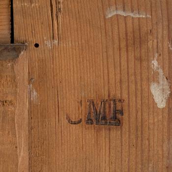 A gilt mirror dated 1816 by CM Fogelgren, linköping with a console table.